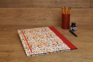 Sammelmappe mit vergoldetem Florentinerpapier,roter Leinenrücken,rotes Gummiband oder Baumwollband zum verschließen